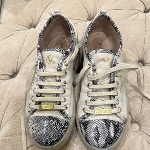 Valentino Women's Cream and Black Snakeskin Sneakers